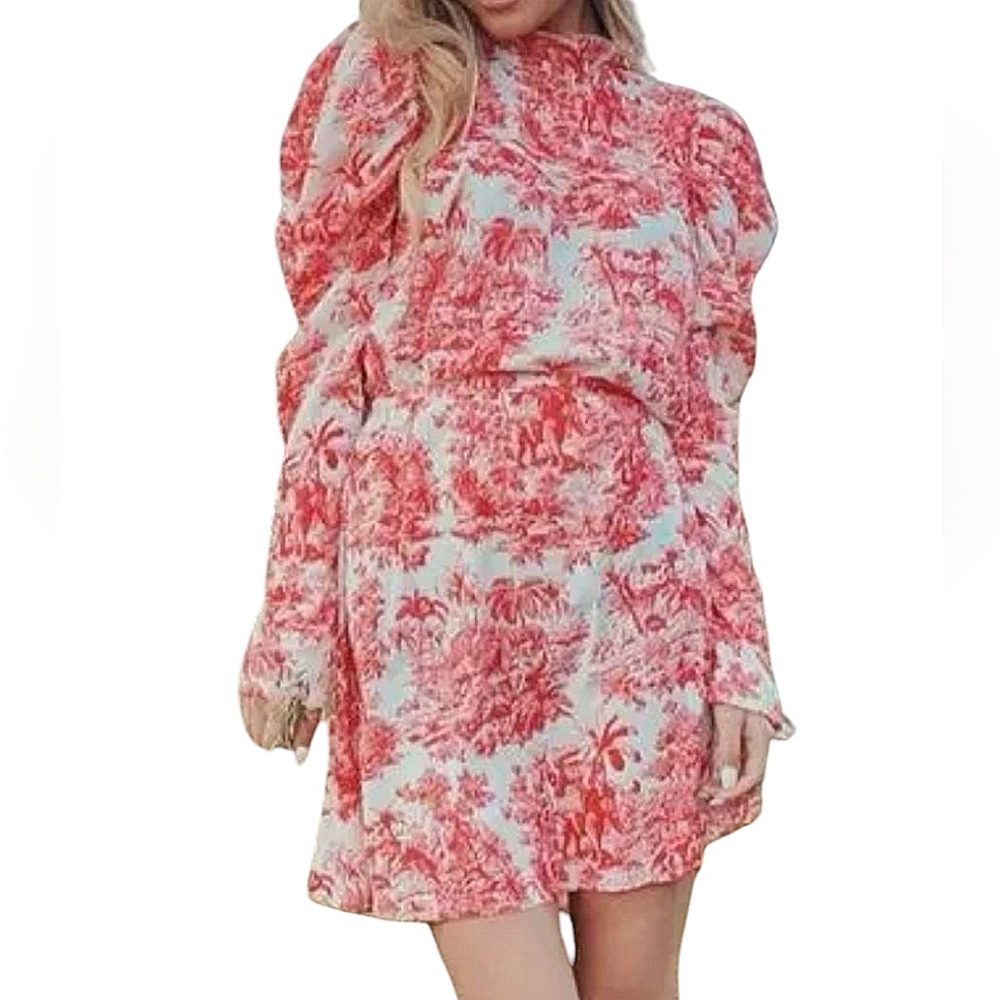 SHEIN Red and White Long Sleeve Dress